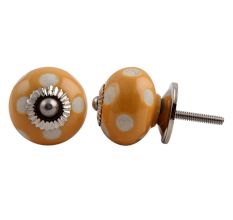 Mustard Polka Dot Ceramic Dresser Knob